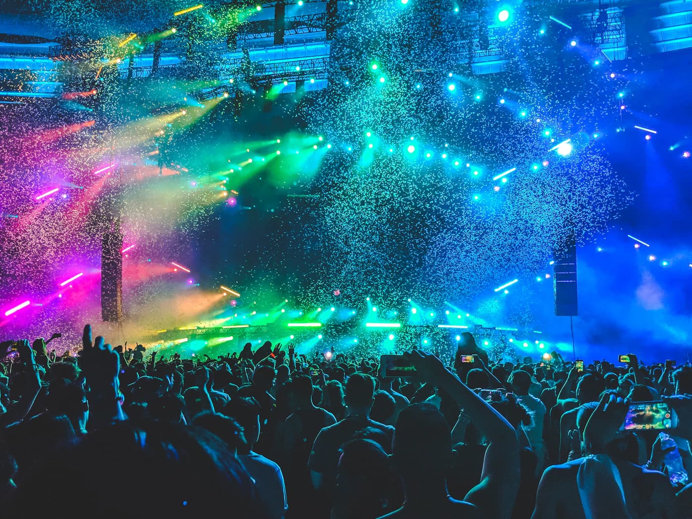 Stage lights and atmosphere inside a live music venue